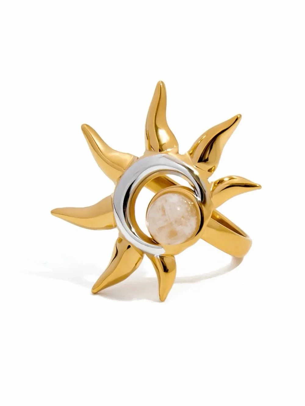 Gold Sunburst Ring with Moonstone Center